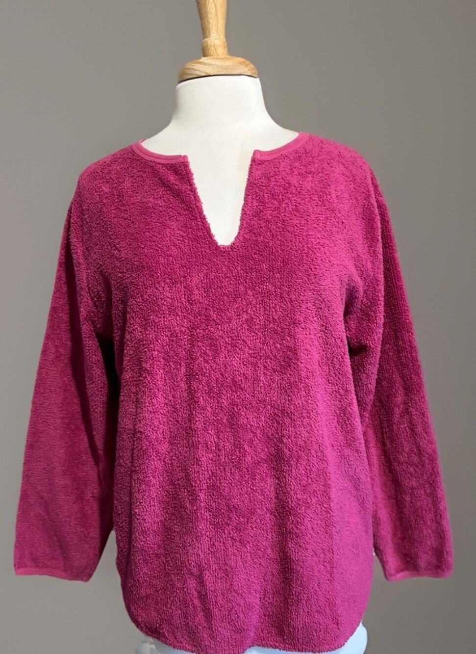 Hot Cotton Marc Ware Womens M Terry Sweater Fuschia Pink Casual Coastal Beachy
